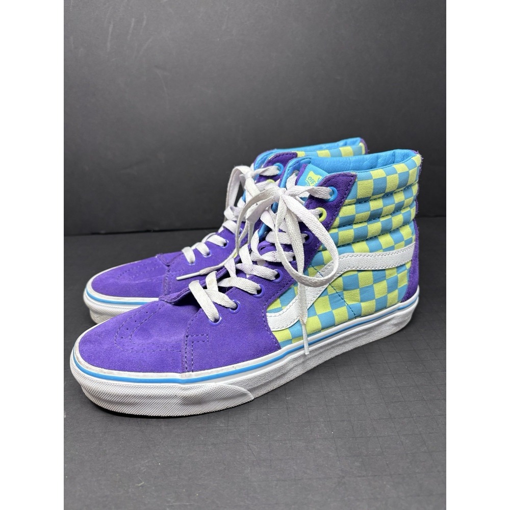 Vans Hi Checkered Purple Skate Shoes Men's Size 8 Women's Size 9.5 Pre-owned